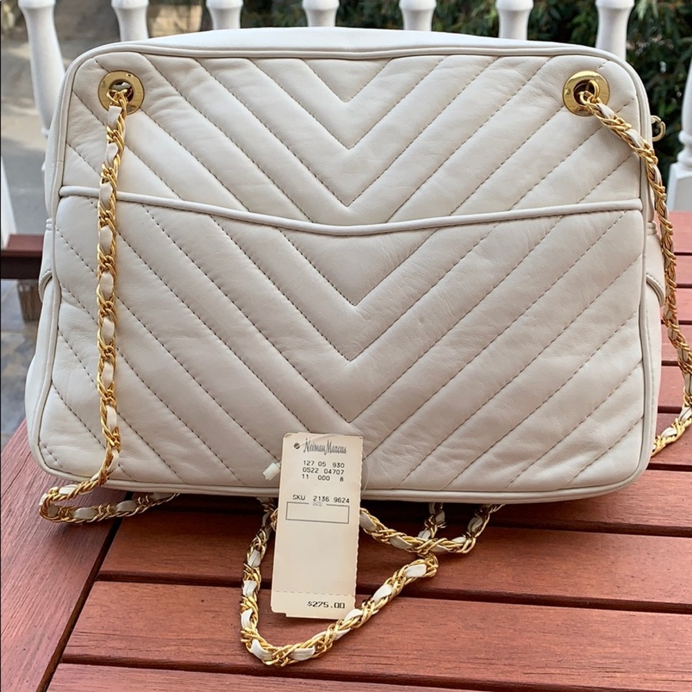 White leather Jay Herbert purse with gold accents